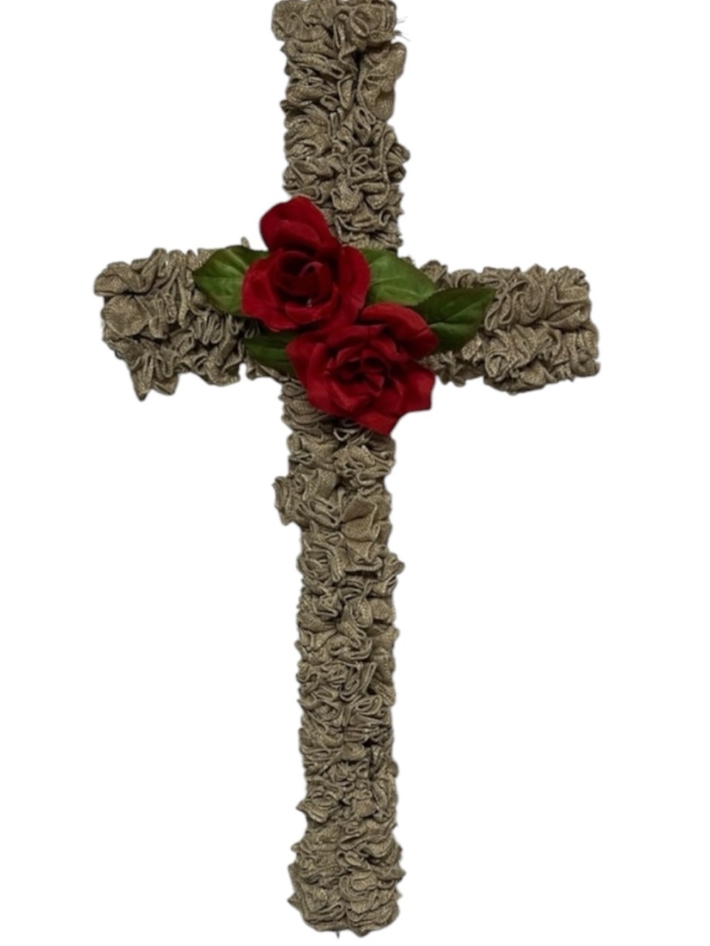 Handcrafted Burlap Cross Wall Decor Rustic Red Rose Christian Decor